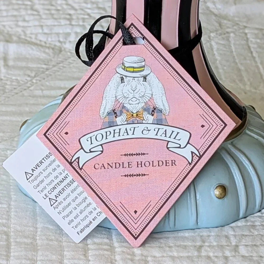 NEW-Tophat &Tails Mad Hatter Easter Bunny Pillar Candle Holder- Spring Decor 🐰 - Picture 6 of 9